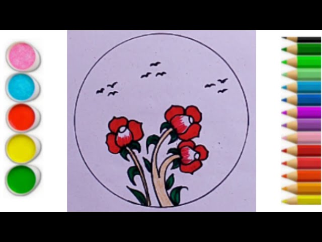 Easy circle scenery drawing/circle scenery drawing step by step circle drawing for beginner tutorial