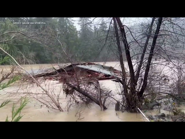 VIDEO: House floats down river after landslide in California