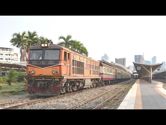 Thailand • Bangkok Hua Lamphong - Alstom & GE diesel engines with various commuter trains (4K)