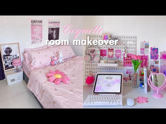 aesthetic room makeover 🎀🏹🩰 | coquette inspired, desk makeover, pinterest, shopee haul + unboxing