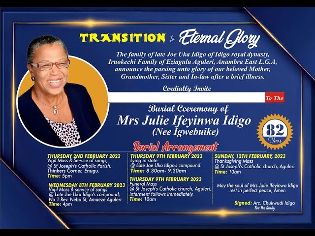 Requiem Mass for Mrs Julie Ifeyinwa Idigo(Nee Igwebuike)