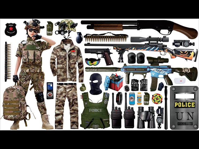 Unpacking special police weapon toys, AK47 assault rifle, M24 sniper rifle, Colt 1911 handgun