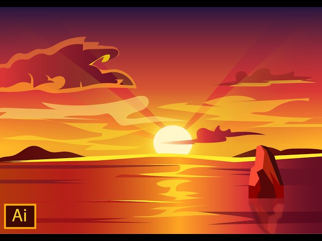 Sunset Landscape Illustration Tutorial #illustratortutorial