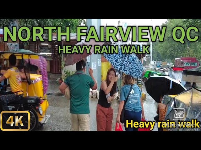 Walking in Heavy Rain at North Fairview Quezon City Philippines[4K]Wet Walking Philippines.