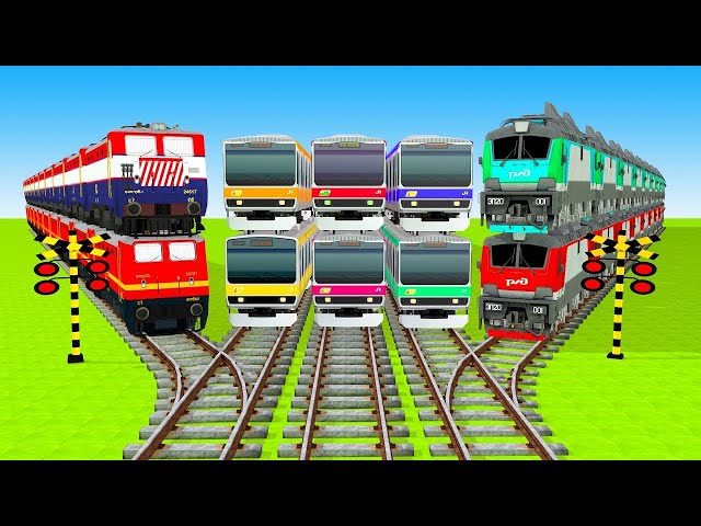 KERETA WADIDAW !! Fumikiri Trains and Friends cars vs choco Charles Ms PACMAN Vs 7 Train Crossing