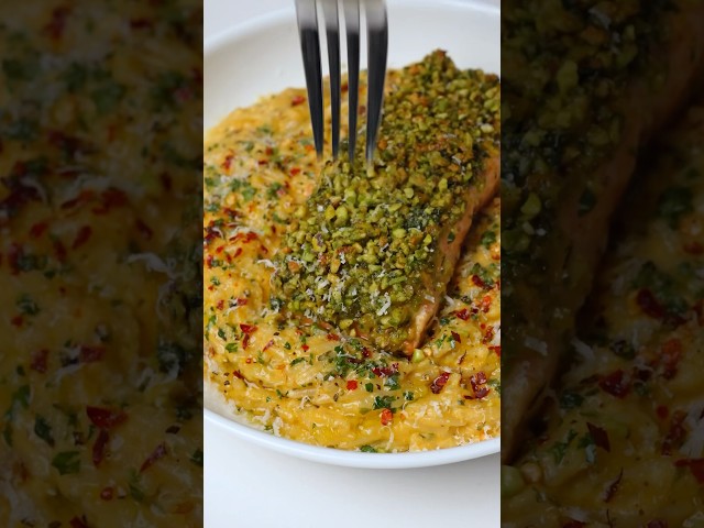 Creamy Lemon Orzo with Pistachio-Crusted Salmon