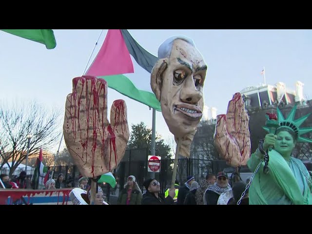 Protests outside White House as President Trump meets with Israeli PM Netanyahu