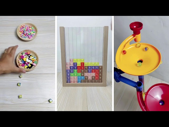 ASMR Video with jingle bells, beads, balls, wooden toys, marble run and other