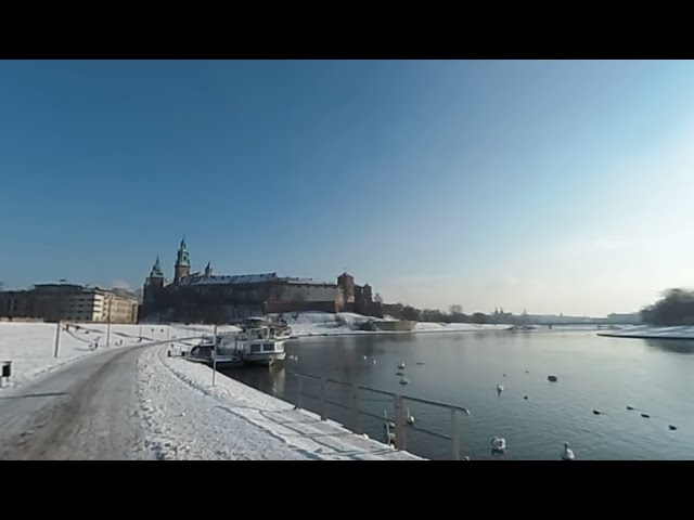 Relaxing winter walk at river of Cracow (Kraków)  - 4K 360° UHD HQ