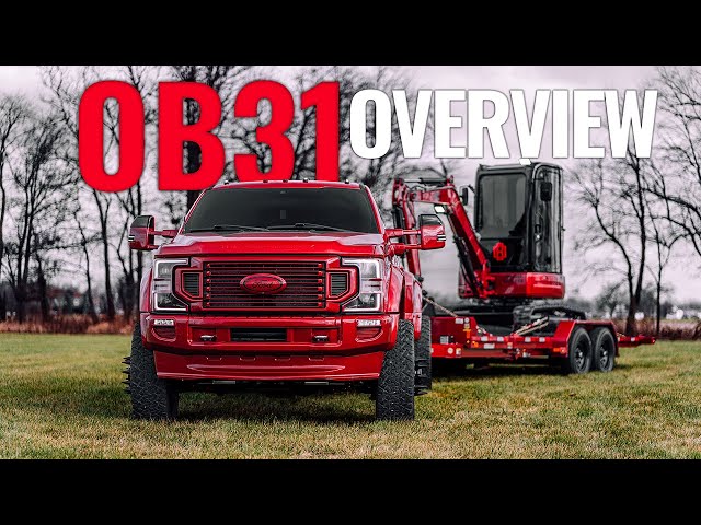 Overview of our $200,000 custom painted Rapid Red F-450 and CAT mini-ex!