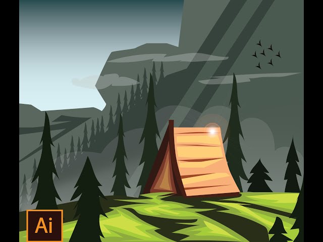 Hillside Camp Digital Illustration| How to Draw #digitalart #adobeillustrator #art