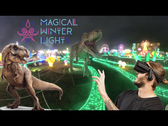 VR180 3D - Dinosaur Animatronics, Magical Winter Lights - Christmas 2021 - Baytown, TX USA