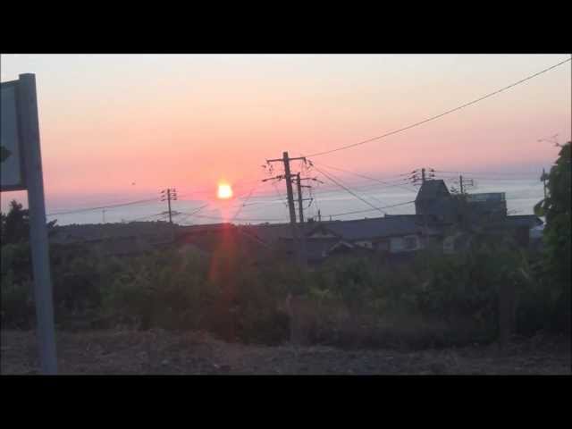 羽越線 831Dから見た日本海に沈む夕日  （小波渡～三瀬）