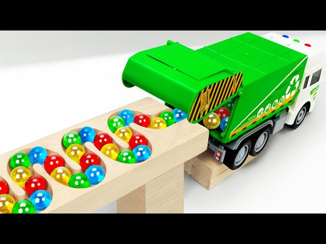 Marble Run Race ☆ HABA Slope & Retro Makita Truck, Garbage Truck Long Version #101