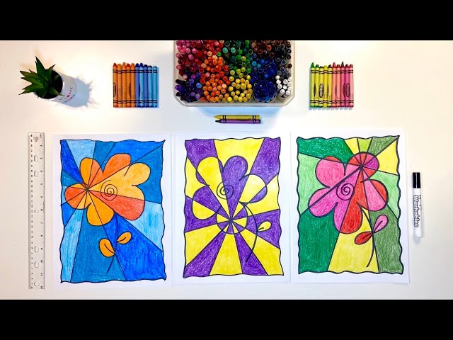 Op Art Complementary Spring Flowers - Elementary Art Lesson