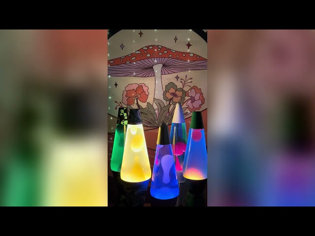 Five Lava lamps w Mushroom background (silent like real lamp)