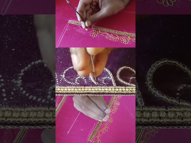 Aari Embroidery Tutorial: Beautiful Bridal Blouse Design Step by Step #shorts #viralvideo #blouse