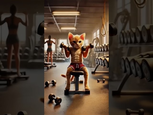 Kitten join gym want to become strong 💪#aicat #catcute #cutecat #cat #trouble  #catvideos #shorts