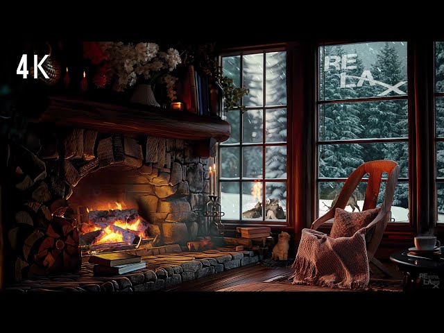 Winter Fireside Bliss: Snowy Ambience for Relaxing & Stress Relief