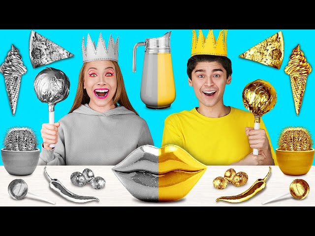 One Color Food Challenge! Gold VS Silver Food Challenge By 123 GO! UNIVERSE