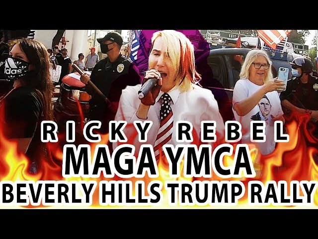 Beverly Hills: Ricky Rebel Performs MAGA YMCA Surrounded By BLM, ANTIFA And Police • Trump Rally