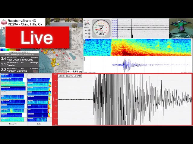 Live Earthquake Information - RaspberryShake 4D Seismograph RD29A - Chino Hills, Southern California