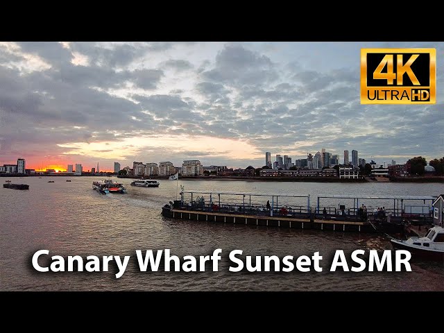 London ASMR Sunset CANARY WHARF | City sounds for sleep or study | 4K 360° binaural audio 🎧