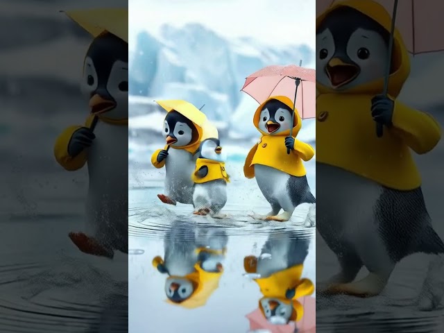 Playful Baby Penguins Splashing in Puddles | Adorable Fun in the Snow