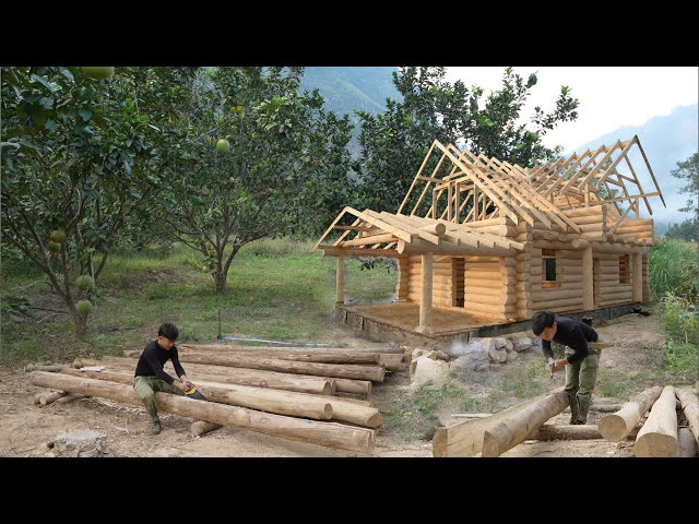 Harvest big pineapples go to market sell, Build foundation, peel wood, build log cabin new house