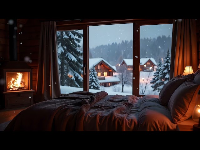 Fireplace & Snowfall Ambiance ❄️ | Cozy Sounds for Deep Sleep 😴